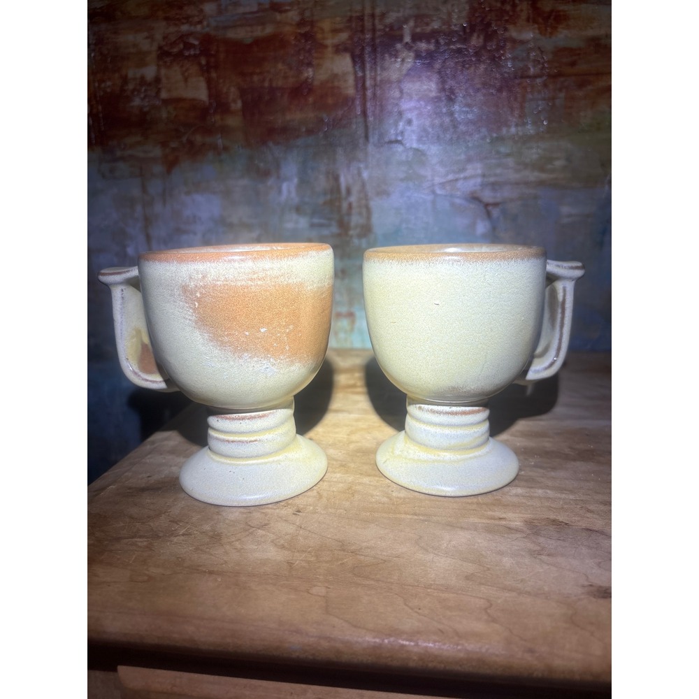 Frankoma C13 Desert Gold Footed Coffee Mugs Vintage Pottery Set of 2